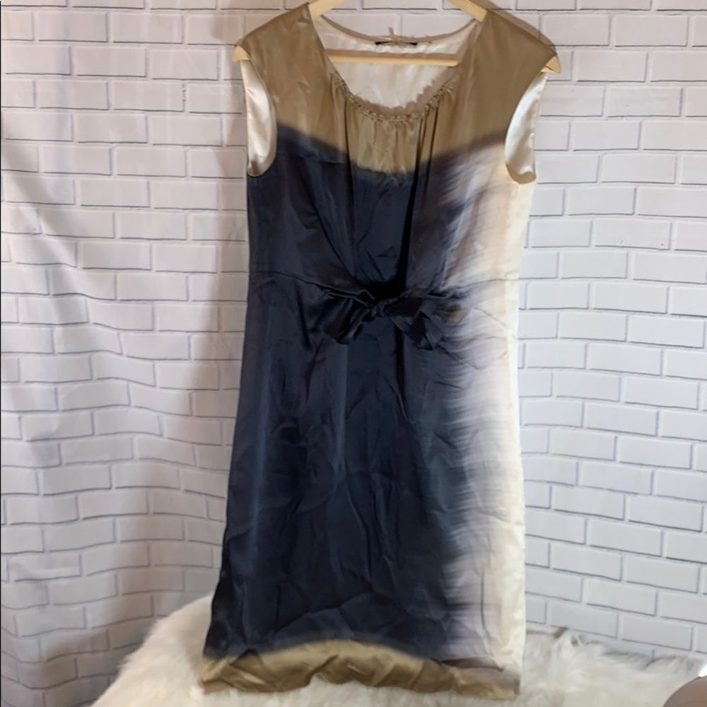 Elie Tahari Black/Beige Watercolor Silk Dress Sz 4